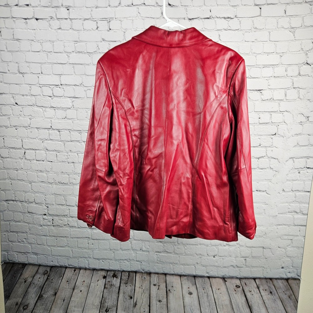 Preston & York Red Genuine Lambskin Leather Jacket Women Size Large Button Front - Picture 2 of 7